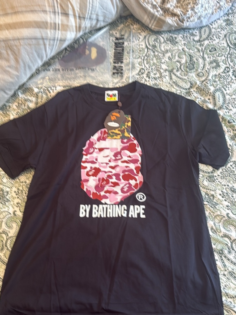 Bape Black Tee with Pink Camo Ape
